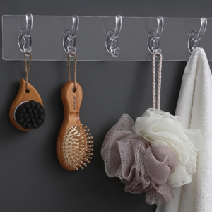 Gzone Self Adhesive Wall Hooks – Transparent 6 Hooks for Kitchen & Bathroom set of 1