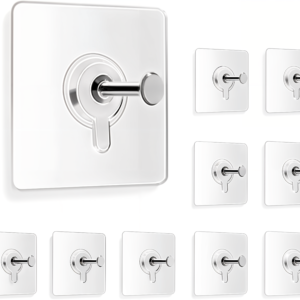 Gzone Adhesive Wall Hooks Set of 8 – Transparent Base, Metal Pegs